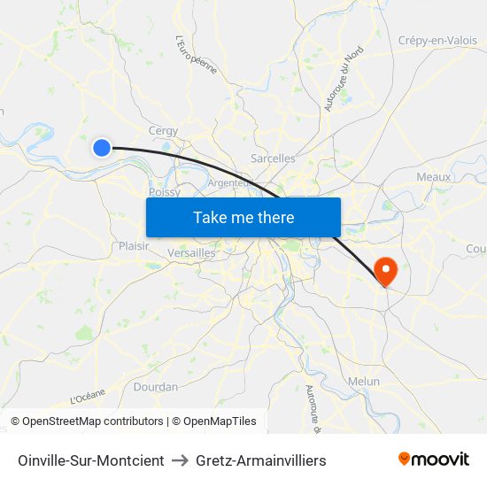 Oinville-Sur-Montcient to Gretz-Armainvilliers map
