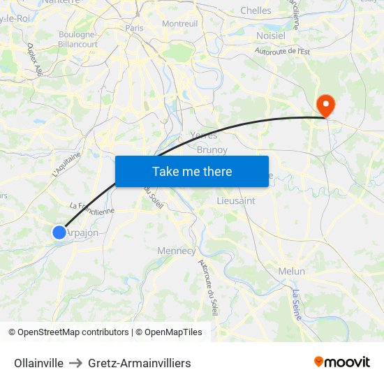 Ollainville to Gretz-Armainvilliers map