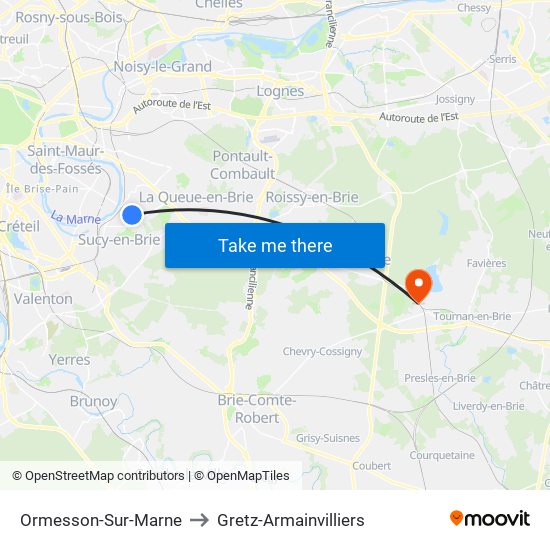 Ormesson-Sur-Marne to Gretz-Armainvilliers map