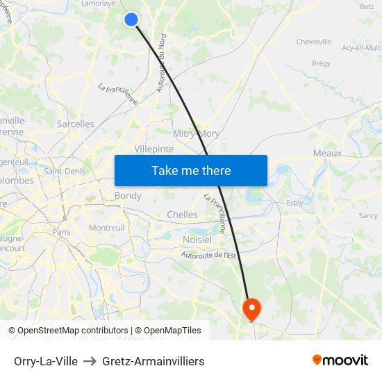 Orry-La-Ville to Gretz-Armainvilliers map