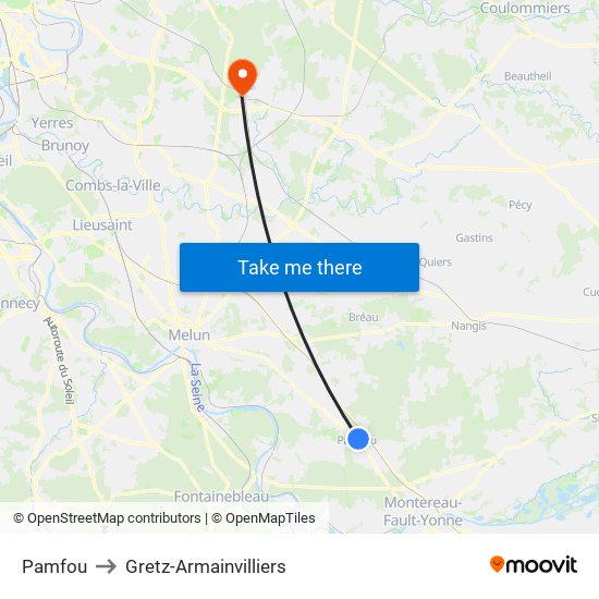 Pamfou to Gretz-Armainvilliers map