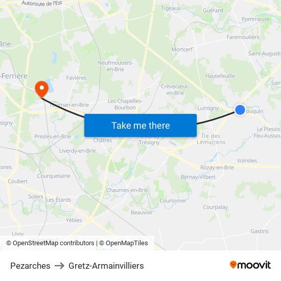 Pezarches to Gretz-Armainvilliers map
