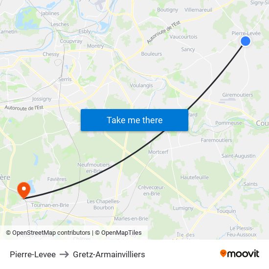 Pierre-Levee to Gretz-Armainvilliers map