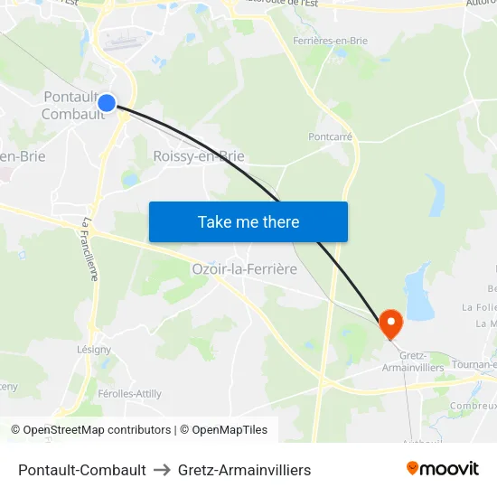 Pontault-Combault to Gretz-Armainvilliers map