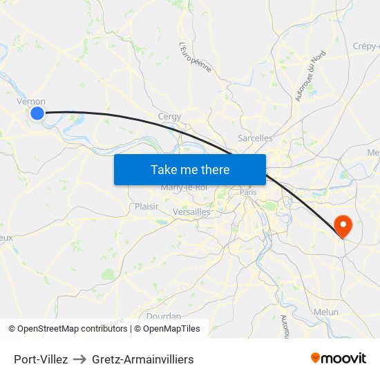 Port-Villez to Gretz-Armainvilliers map