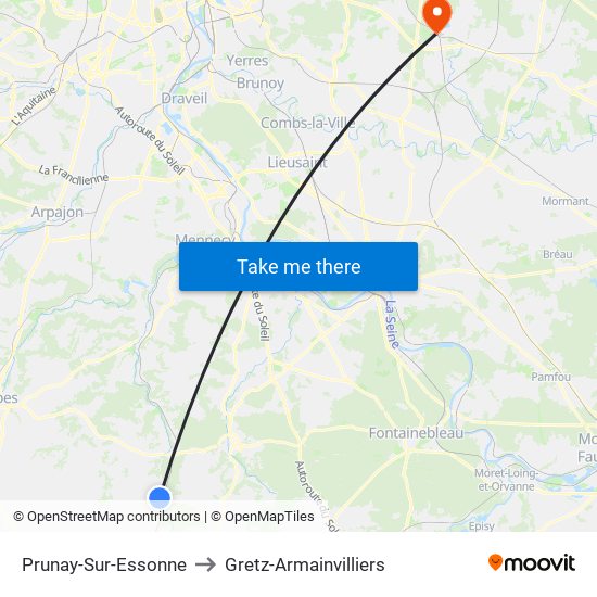 Prunay-Sur-Essonne to Gretz-Armainvilliers map