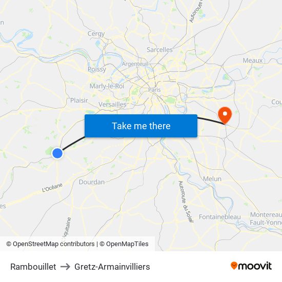 Rambouillet to Gretz-Armainvilliers map