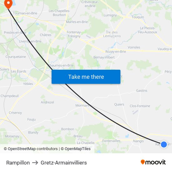 Rampillon to Gretz-Armainvilliers map