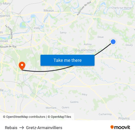 Rebais to Gretz-Armainvilliers map