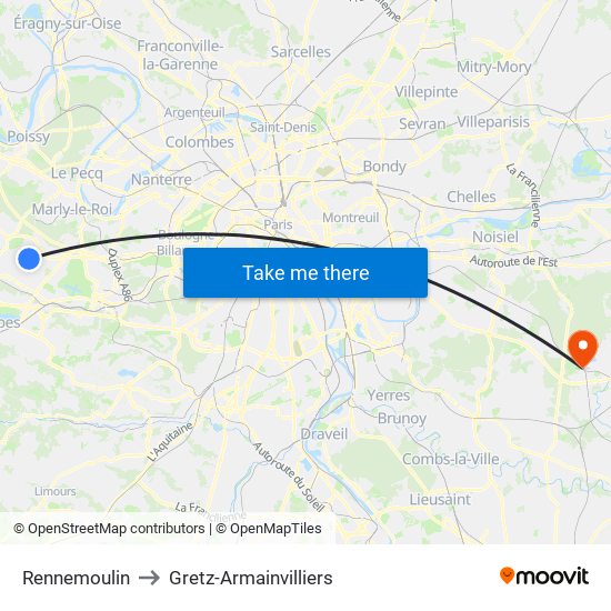 Rennemoulin to Gretz-Armainvilliers map