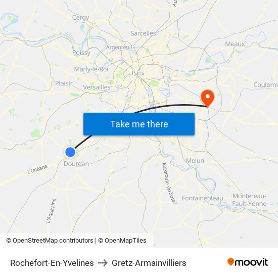 Rochefort-En-Yvelines to Gretz-Armainvilliers map