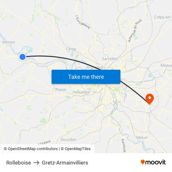 Rolleboise to Gretz-Armainvilliers map