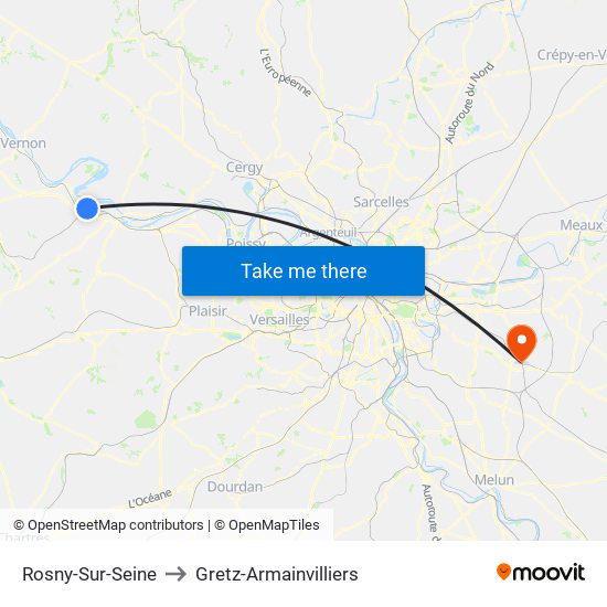 Rosny-Sur-Seine to Gretz-Armainvilliers map