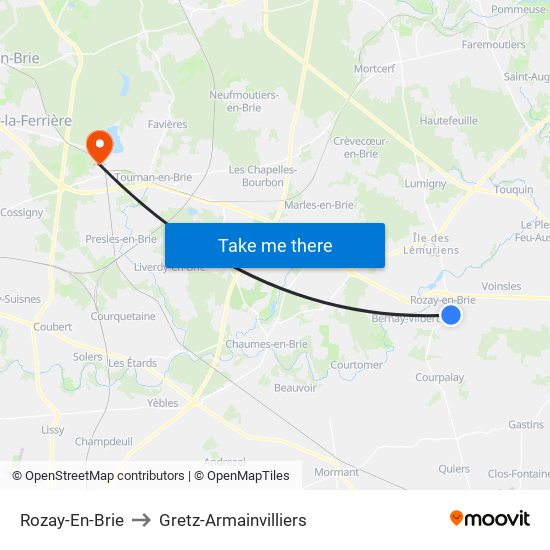 Rozay-En-Brie to Gretz-Armainvilliers map
