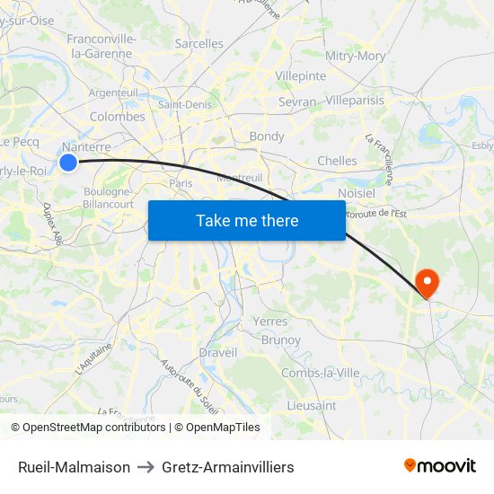 Rueil-Malmaison to Gretz-Armainvilliers map