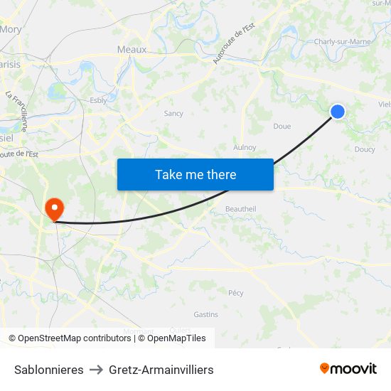 Sablonnieres to Gretz-Armainvilliers map