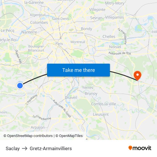 Saclay to Gretz-Armainvilliers map