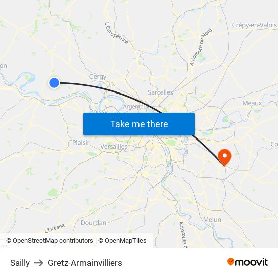 Sailly to Gretz-Armainvilliers map
