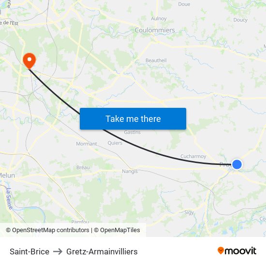 Saint-Brice to Gretz-Armainvilliers map