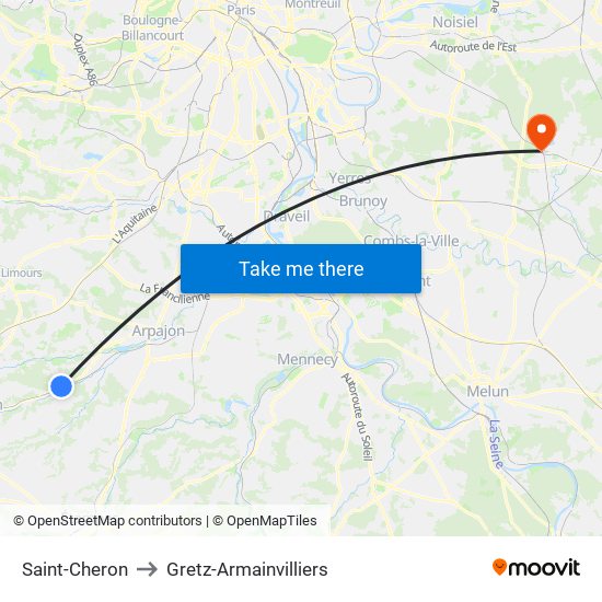Saint-Cheron to Gretz-Armainvilliers map