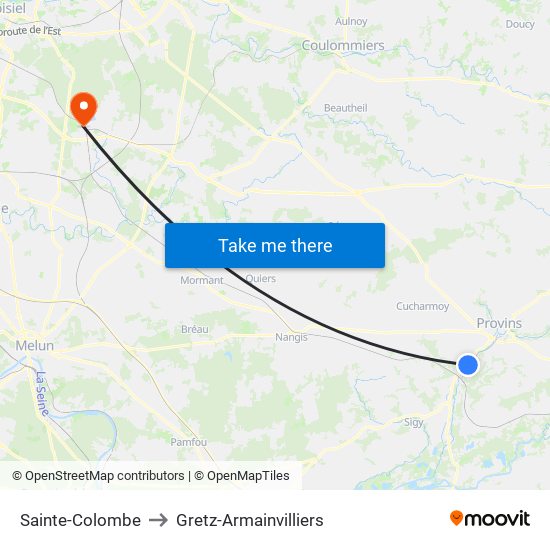 Sainte-Colombe to Gretz-Armainvilliers map