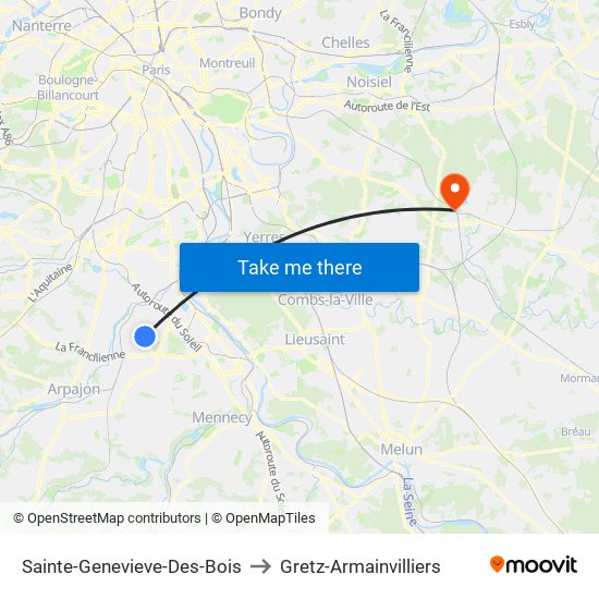 Sainte-Genevieve-Des-Bois to Gretz-Armainvilliers map