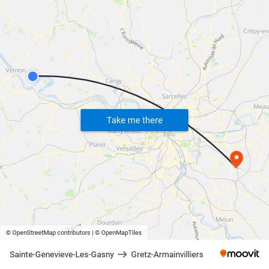 Sainte-Genevieve-Les-Gasny to Gretz-Armainvilliers map