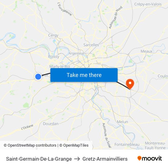 Saint-Germain-De-La-Grange to Gretz-Armainvilliers map