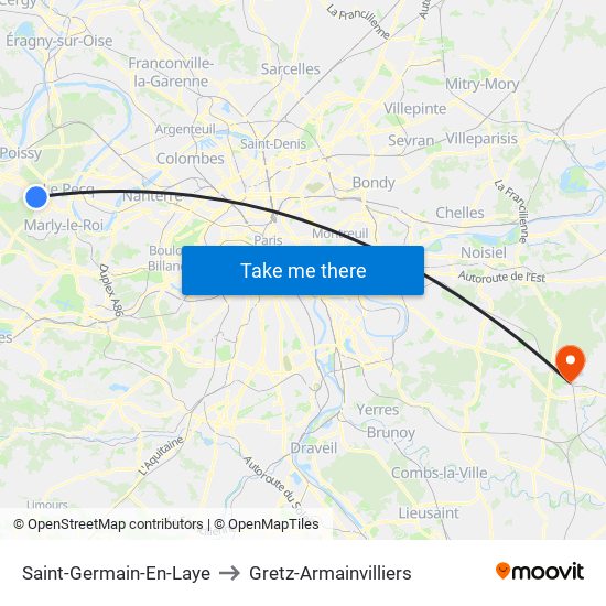 Saint-Germain-En-Laye to Gretz-Armainvilliers map