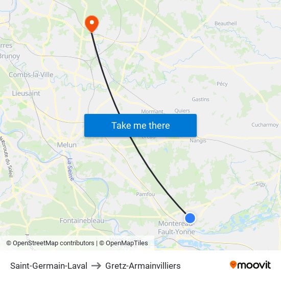 Saint-Germain-Laval to Gretz-Armainvilliers map