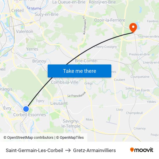 Saint-Germain-Les-Corbeil to Gretz-Armainvilliers map