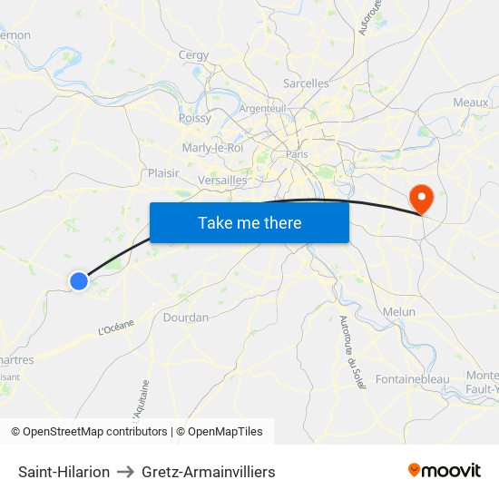 Saint-Hilarion to Gretz-Armainvilliers map