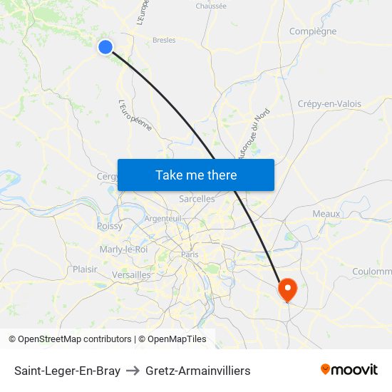 Saint-Leger-En-Bray to Gretz-Armainvilliers map