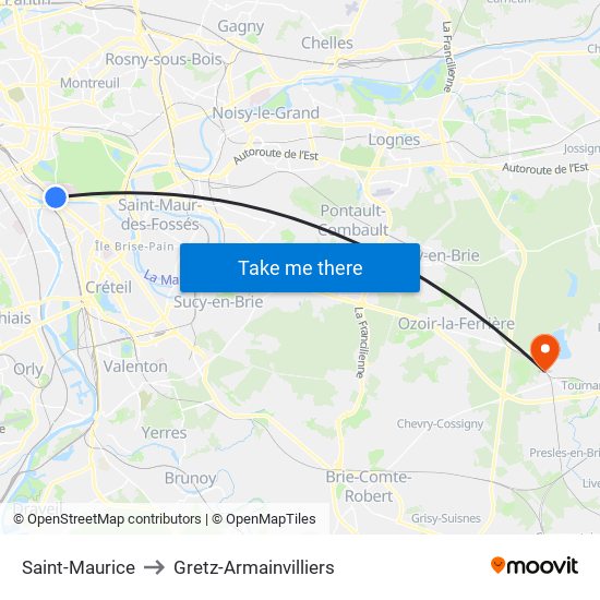 Saint-Maurice to Gretz-Armainvilliers map
