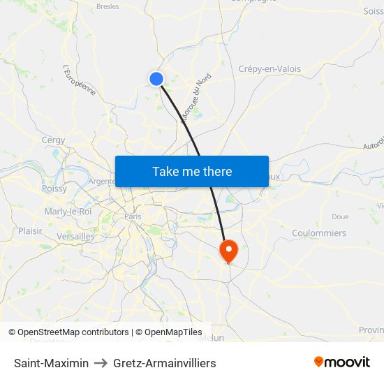 Saint-Maximin to Gretz-Armainvilliers map