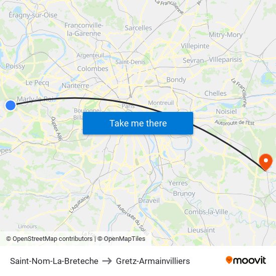 Saint-Nom-La-Breteche to Gretz-Armainvilliers map
