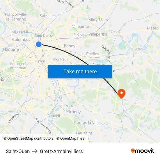 Saint-Ouen to Gretz-Armainvilliers map