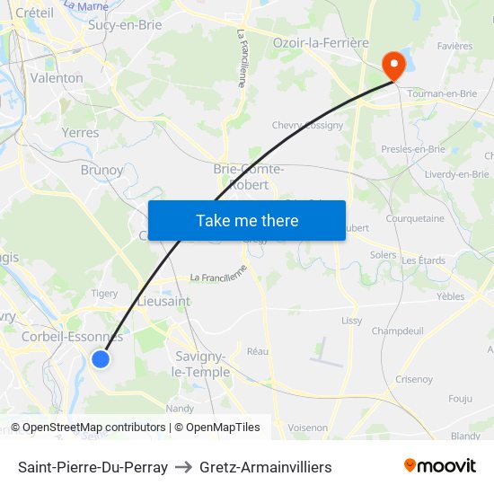 Saint-Pierre-Du-Perray to Gretz-Armainvilliers map