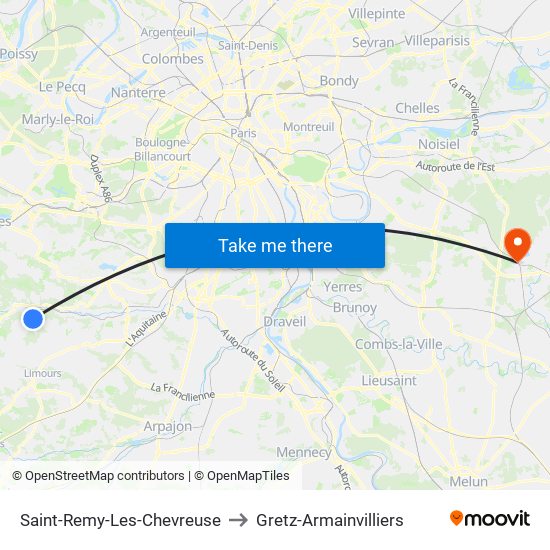 Saint-Remy-Les-Chevreuse to Gretz-Armainvilliers map