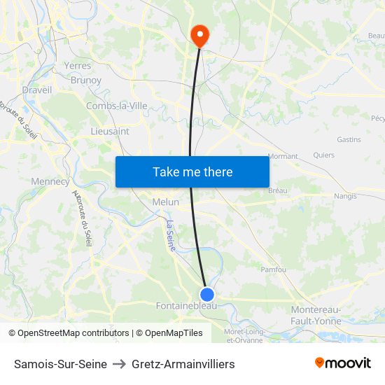 Samois-Sur-Seine to Gretz-Armainvilliers map