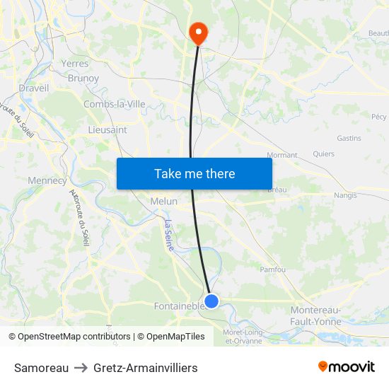Samoreau to Gretz-Armainvilliers map