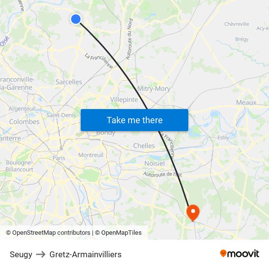 Seugy to Gretz-Armainvilliers map
