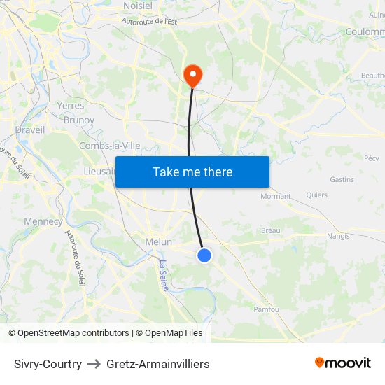 Sivry-Courtry to Gretz-Armainvilliers map