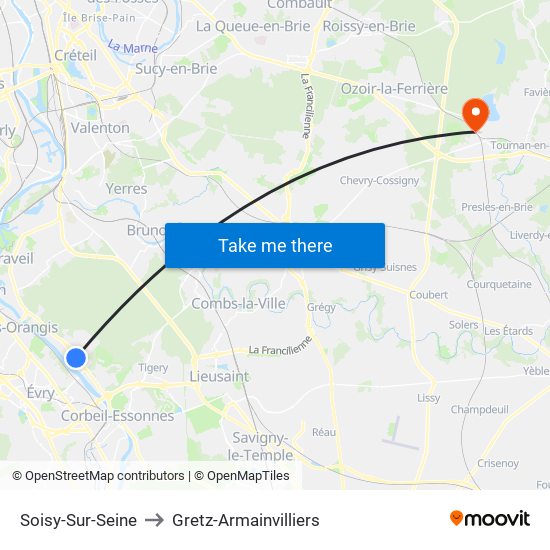 Soisy-Sur-Seine to Gretz-Armainvilliers map