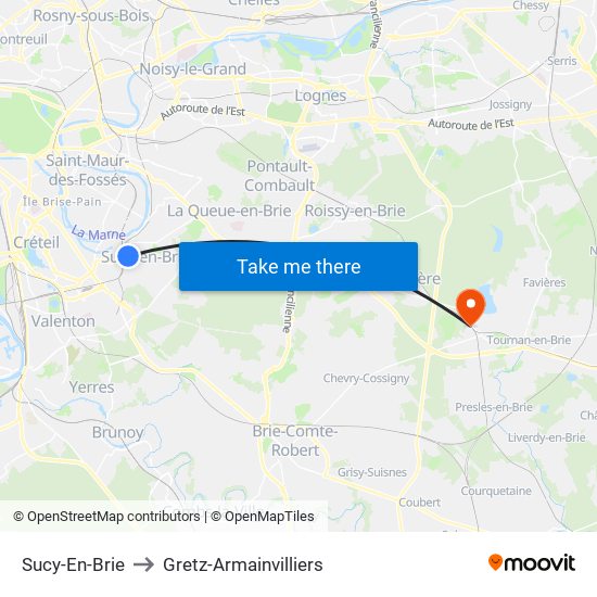 Sucy-En-Brie to Gretz-Armainvilliers map