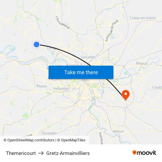 Themericourt to Gretz-Armainvilliers map