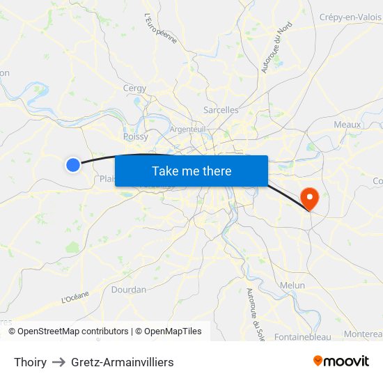 Thoiry to Gretz-Armainvilliers map