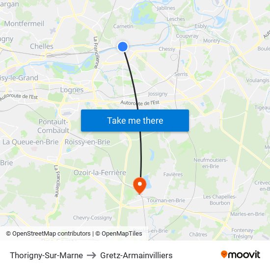 Thorigny-Sur-Marne to Gretz-Armainvilliers map