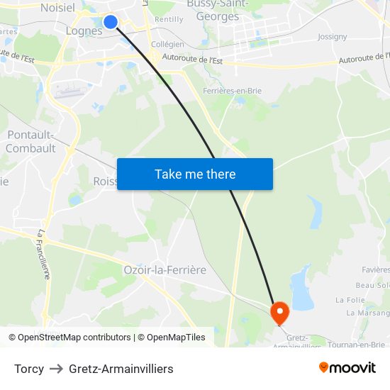 Torcy to Gretz-Armainvilliers map