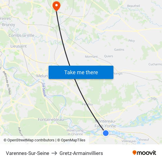 Varennes-Sur-Seine to Gretz-Armainvilliers map